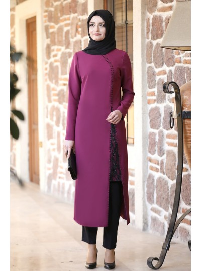 Sahra Tesettür Takım - Mürdüm - Fuval Moda